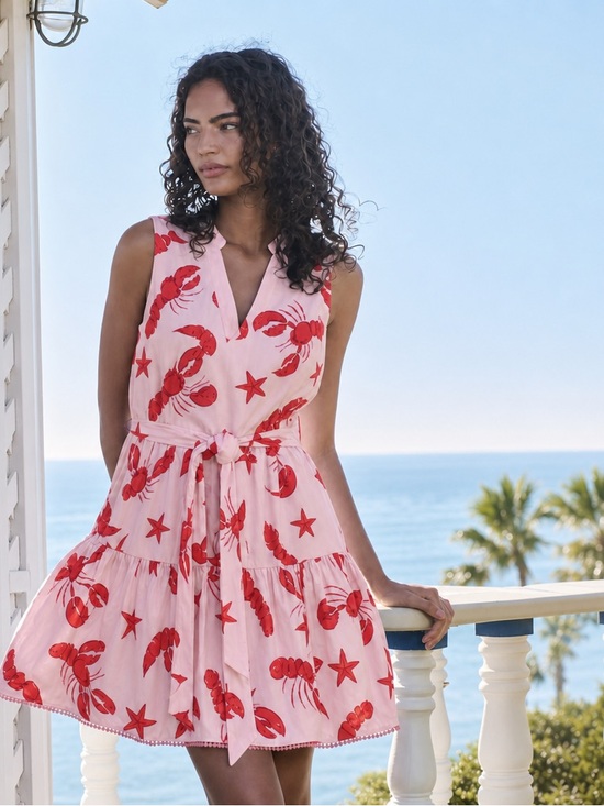 J. Crew Dresses & Skirts - J. Crew Sleeveless Pink Lobster Print Tie-Waist Dress - Size 00 - Tie Waist